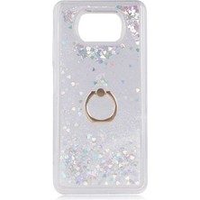 MobaxAksesuar Xiaomi Poco X3 Kılıf Içi Sıvılı Yüzüklü Kapak Gümüş