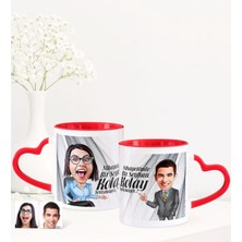 BK Kişiye Özel Ikili Nihayetinde Karikatürlü Kalpli Kupa Set