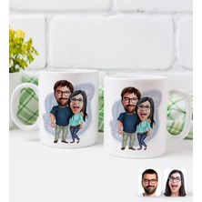 BK Kişiye Özel Sevgililer Karikatürlü Ikili Kupa BARDAK-109