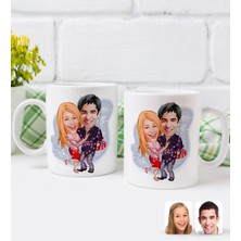 BK Kişiye Özel Sevgililer Karikatürlü Ikili Kupa Bardak-2