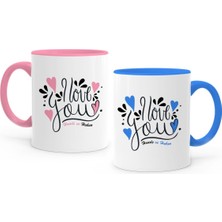 BK Kişiye Özel Ikili Seni Seviyorum Pembe & Mavi Sevgili Kupa Bardak Seti - 1