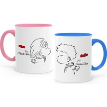 BK Kişiye Özel Ikili Pembe & Mavi Sevgili Kupa Bardak Seti - 6