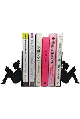 ABM Desing Abm Design Kitap Okuyan Öğrenciler Kitap Desteği -Ev ve Ofis Dekoratif Kitap Tutucu 2'li Set Siyah