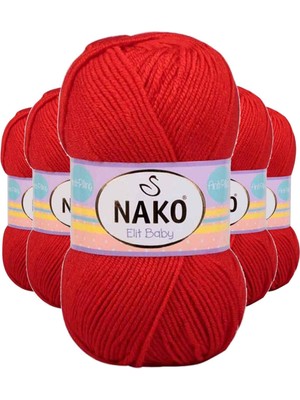 Nako 5 Adet Elite Baby El Örgü Ipi Tüylenmeyen Bebek Yünü Alev Kırmızı 207