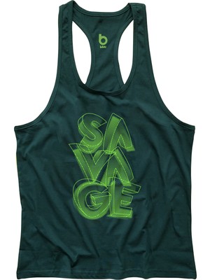 Bluu Savage Yeşil Sporcu Atleti Fitness Gym Tank Top Nefes Alabilir Kumaş ile Rahat Kesim