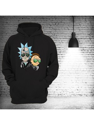 Remonz Rick And Morty Baskılı 3 Ipl. Şardonlu, Kalın (600 Gr.) Içi Polar Siyah Sweatshirt