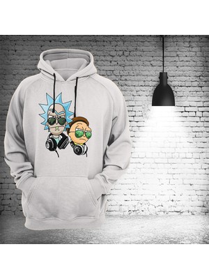 Remonz Rick And Morty Baskılı 3 Ipl. Şardonlu, Kalın (600 Gr.) Içi Polar Beyaz Sweatshirt