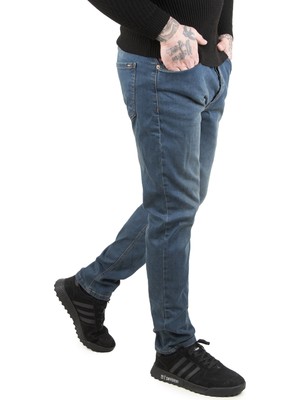 Deepsea Enzim Yıkama Taşlamalı Slim Fit Likralı Erkek Kot Pantolon 2212023