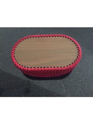 Gülruli Handmade El Örgüsü Ahşap Tabanlı Oval Sepet Kırmızı