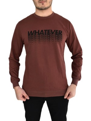 Naykı Erkek Kahverengi Sıfır Yaka Sweat Regular Fit Uzun Kol Düz Desenli Ekstra Özellikler