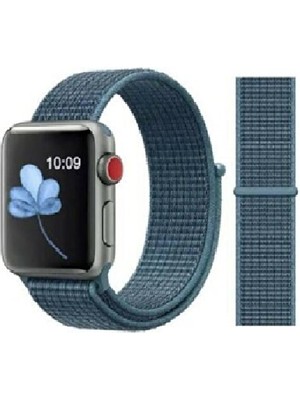 Gregoss Apple Watch Seri 2,3,4,5,6,se,7  Uyumlu  42/44/45 mm Spor Loop Kumaş Hasır Kordon Mavi