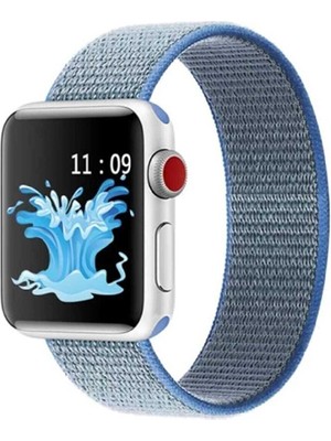Gregoss Apple Watch Seri 2,3,4,5,6,se,7  Uyumlu  42/44/45 mm Spor Loop Kumaş Hasır Kordon Gökyüzü Mavi