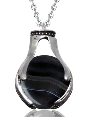 Tesbih Atölyesi El Doğal Siyah Akik Taşı Kolye