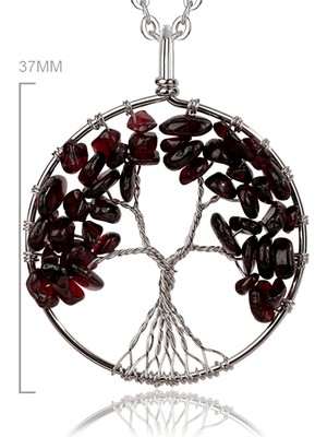 Tesbih Atölyesi Doğal Lal Granat Taşı Garnet Hayat Ağacı Kolye
