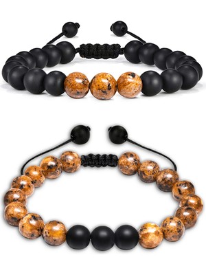 Tesbih Atölyesi Doğal Kahverengi Jasper Yıldız Oniks Taşı Doğal Taş Bileklik Seti