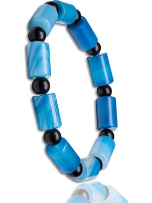 Tesbih Atölyesi Doğal Damarlı Mavi Akik Bileklik