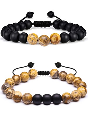 Tesbih Atölyesi Doğal Jasper Yıldız Taşı Oniks Doğal Taş Bileklik Seti