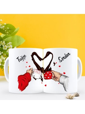 BK Kişiye Özel Sevgili Kahve Aşkı Tasarımlı Ikili Beyaz Kupa