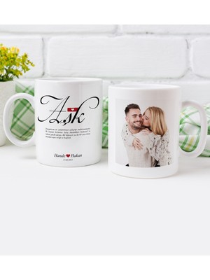 BK Kişiye Özel Isimli Fotoğraflı Tarihli Aşk Anlamlı Ikili Beyaz Kupa Bardak-1