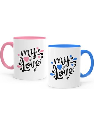 BK Kişiye Özel Ikili Aşkım Pembe & Mavi Sevgili Kupa Bardak Seti - 1