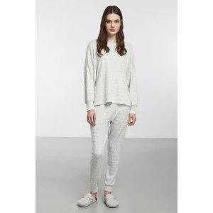 Gri Jakar Dokumalı Örme Pijama Takım