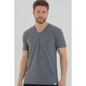 Amazing Crash Antrasit Basic Erkek V Yaka Slim Fit Kısa Kollu T-Shirt