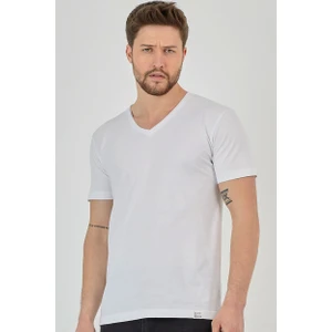 Amazing Crash Beyaz Basic Erkek V Yaka Slim Fit Kısa Kollu T-Shirt