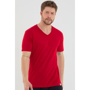 Amazing Crash Kırmızı Basic Erkek V Yaka Slim Fit Kısa Kollu T-Shirt