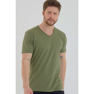 Amazing Crash Haki Basic Erkek V Yaka Slim Fit Kısa Kollu T-Shirt
