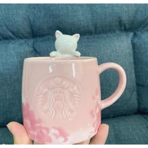 Yıldız Ev Stil Kupası Pembe Kiraz Çiçeği Görüntüleme Kedi Kupa Hediye Sevimli Hediye Kız Arkadaşı Seramik Kupa | Teacups (Yurt Dışından)