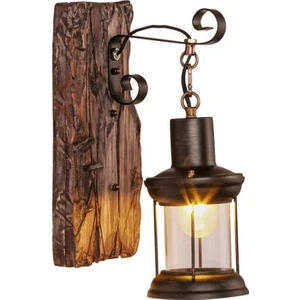 Masif Ahşap Retro Dekoratif Duvar Lambası - Kahverengi (Yurt Dışından)