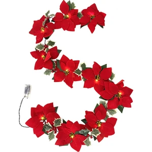 Noel 2 M Poinsettia Çiçek Garland LED Işık Çiçek Süs Çiçek Band