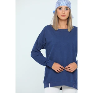 Lacivert Bisiklet Yaka Oversize Kadın Sweatshirt