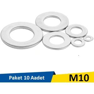 M10 Inox Düz Pul Paket 10 Adet