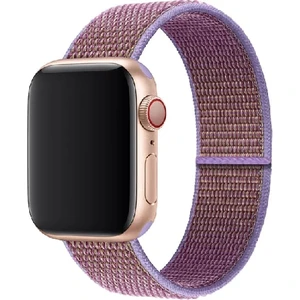 Apple Watch Seri 2,3,4,5,6,se,7  Uyumlu  42/44/45 mm Spor Loop Kumaş Hasır Kordon Lila