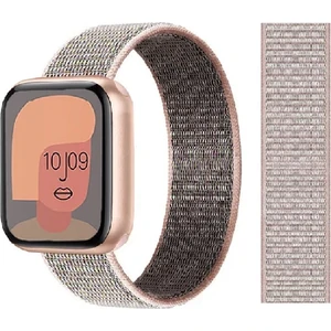 Apple Watch Seri 2,3,4,5,6,se,7  Uyumlu  42/44/45 mm Spor Loop Kumaş Hasır Kordon Rose Pink