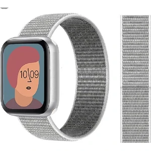 Apple Watch Seri 2,3,4,5,6,se,7  Uyumlu  42/44/45 mm Spor Loop Kumaş Hasır Kordon Gümüş - Gri