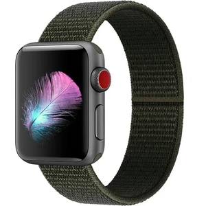 Apple Watch Seri 2,3,4,5,6,se,7  Uyumlu  42/44/45 mm Spor Loop Kumaş Hasır Kordon Asker Yeşili