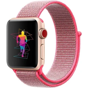 Apple Watch Seri 2,3,4,5,6,se,7  Uyumlu  42/44/45 mm Spor Loop Kumaş Hasır Kordon Nar Çiçeği