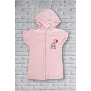 Metis Tekstil  Pamuk Kapşonlu ve Fermuarlı Panço 2-3 Yaş - Pink Bear