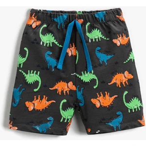 Erkek Bebek Dinozor Baskılı Belden Bağlamalı Şort Pamuklu