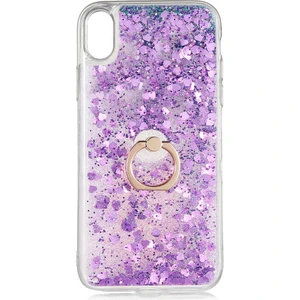 Apple iPhone Xs Max 6.5 Kılıf Içi Sıvılı Yüzüklü Kapak Mor