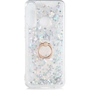 Huawei Y6P Kılıf Içi Sıvılı Yüzüklü Kapak Gümüş