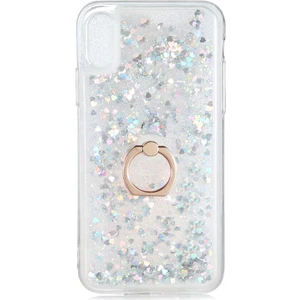 Apple iPhone x Kılıf Içi Sıvılı Yüzüklü Kapak Gümüş