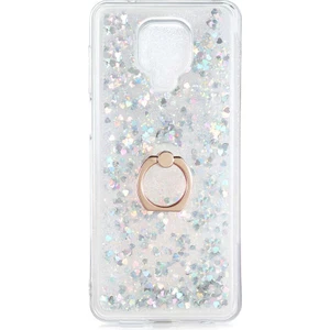 Xiaomi Redmi Note 9s Kılıf Içi Sıvılı Yüzüklü Kapak Gümüş