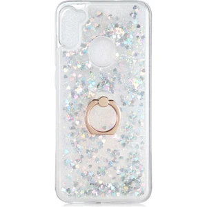 Samsung Galaxy M11 Kılıf Içi Sıvılı Yüzüklü Kapak Gümüş