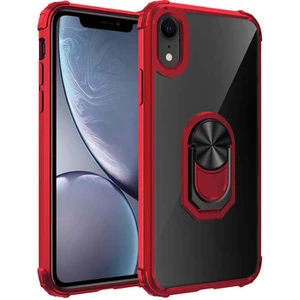 Apple iPhone Xr 6.1 Kılıf Şeffaf Sararmaz Yüzüklü Mola Kapak Kırmızı