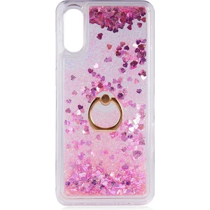 Samsung Galaxy A02 Kılıf Içi Sıvılı Yüzüklü Kapak Pembe