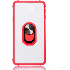 Samsung Galaxy J7 Prime Kılıf Şeffaf Sararmaz Yüzüklü Mola Kapak Kırmızı