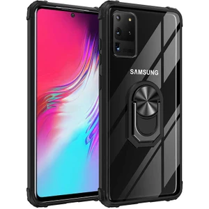 Samsung Galaxy S20 Ultra Kılıf Şeffaf Sararmaz Yüzüklü Mola Kapak Siyah